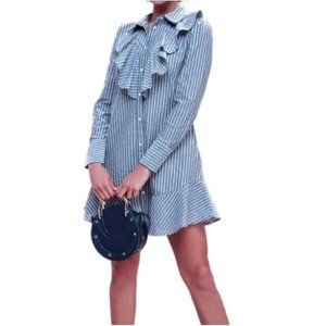 The Fifth Label Parcel Ruffle Striped button Dress SAKS J Crew Madewell XS 2